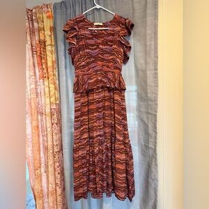 Ulla Johnson Bendetta Silk Wave-Print Midi Dress Size 8